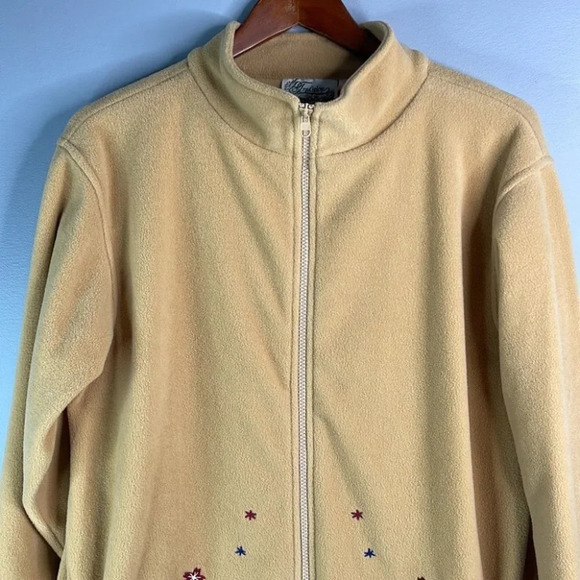 VINTAGE Tradition Country Paisley Embroidered Fleece Jacket Tan Zip Grandma L - Picture 3 of 11
